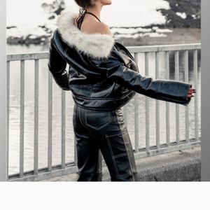 Unreal fur wet look aviator jacket